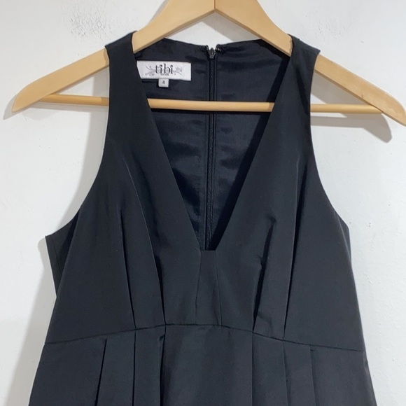 Tibi floral dress lined black metallic floral detail v neck pleated cocktail 4 - Picture 7 of 7